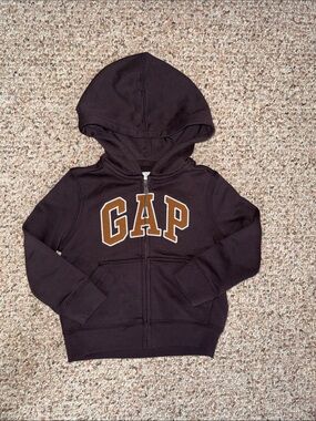 GAP Kids Brown Logo Black Hooded Zip Sweatshirt- 4T